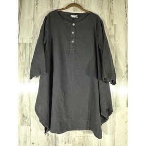 La‎ Fixsun Linen Popover Tunic Top Size Medium Black 3/4 Sleeve Handkerchief Hem